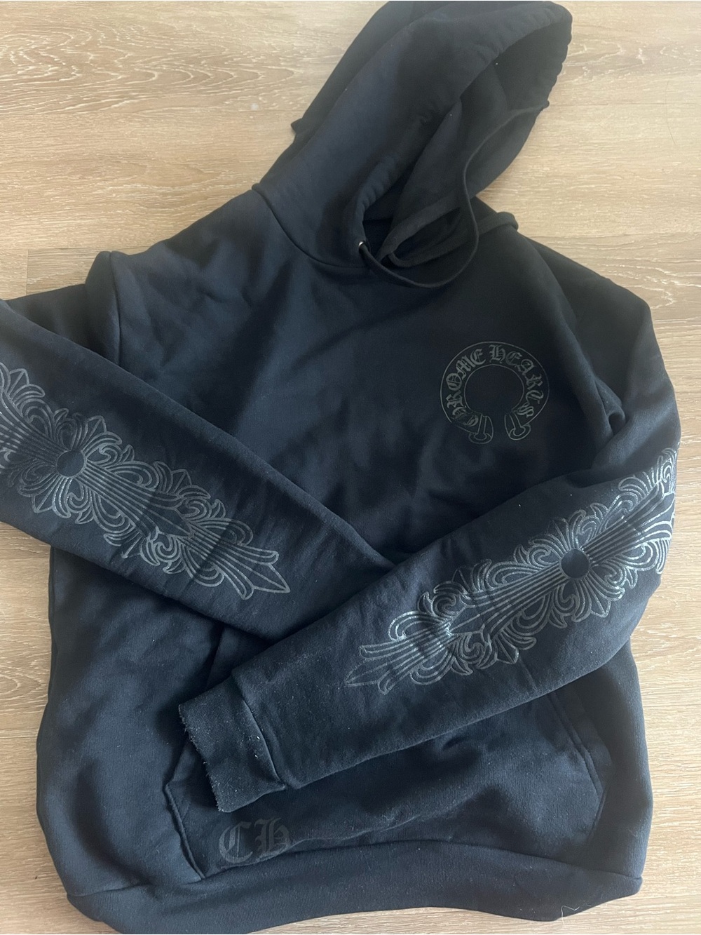 Chrome Hearts Black Tonal Floral Horseshoe Hoodie
